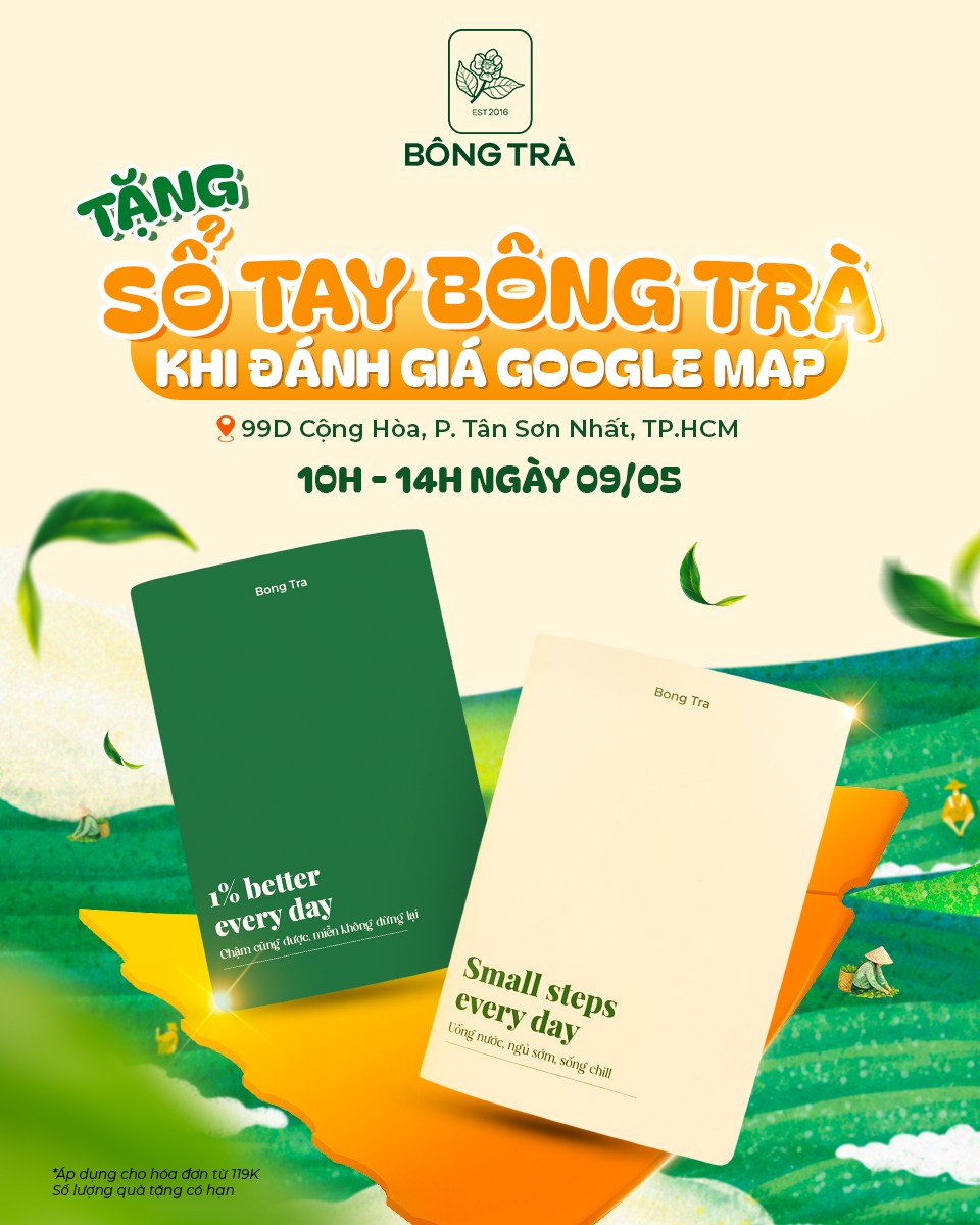 GRAND OPENING B&Ocirc;NG TR&Agrave; CỘNG HO&Agrave; REVIEW NHẬN NGAY SỔ TAY