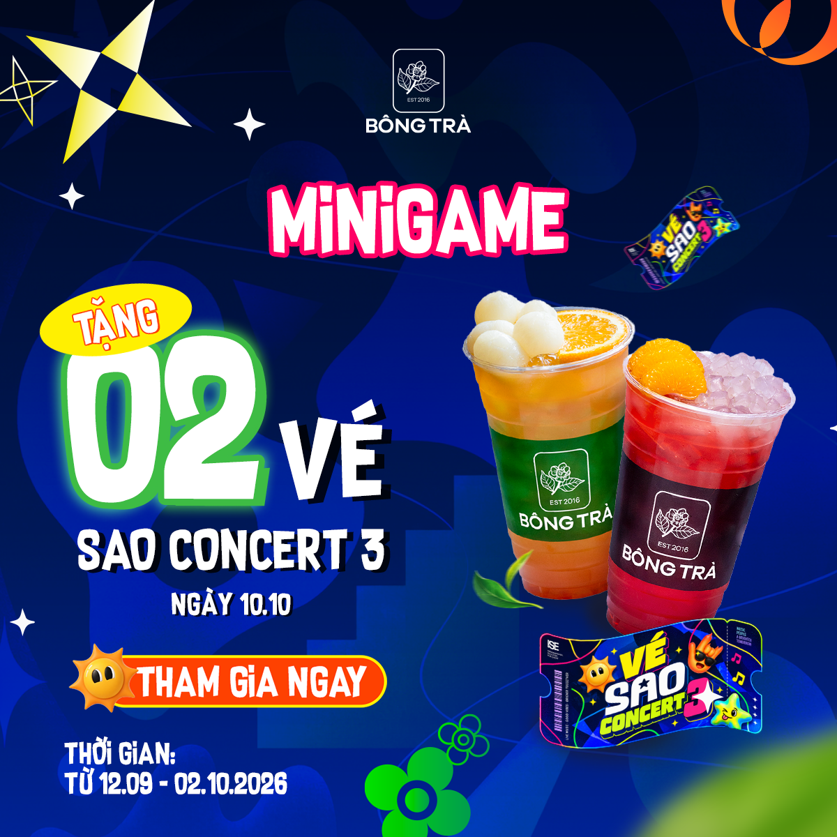 MINIGAME CHIA SẺ KHOẢNH KHẮC CÙNG BÔNG TRÀ - SĂN VÉ SAO CONCERT HOÀN TOÀN MIỄN PHÍ!